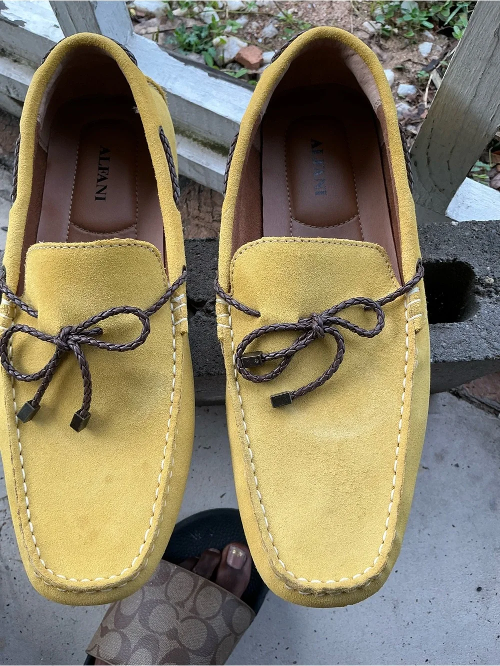 Alfani Men's Yellow Suede Moc Toe Driving Loafers
